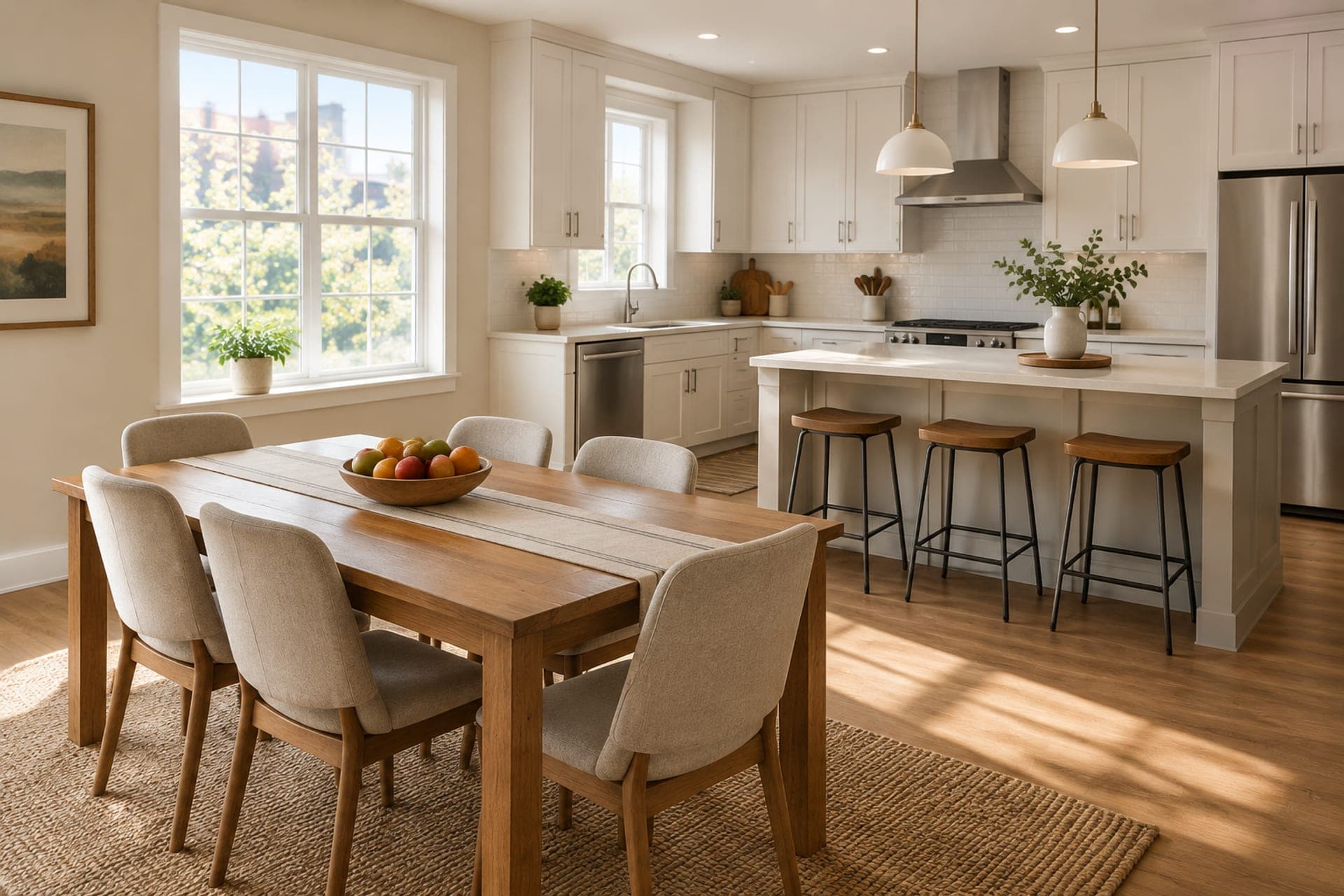 Kitchen and dining table in a furnished shared home